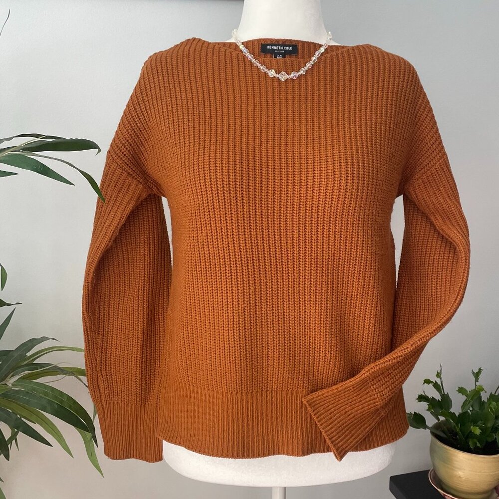 Kenneth Cole New York Size Medium Cinnamon Color Long Sleeve Bateau Neck Sweater